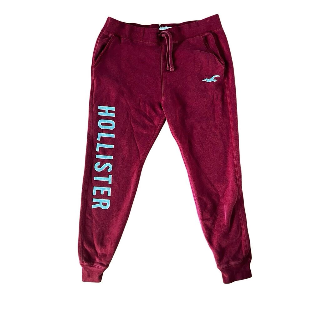 HOLLISTER Graphic Logo Deep Red Sweatpants Fleece Jogger | S - Picture 1 of 6